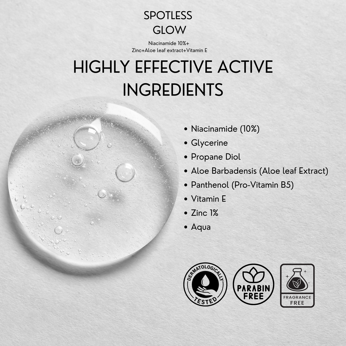 Spotless Glow | Niacinamide 10% + Vitamin E+  Zinc + Aloe leaf extract   | 30ml
