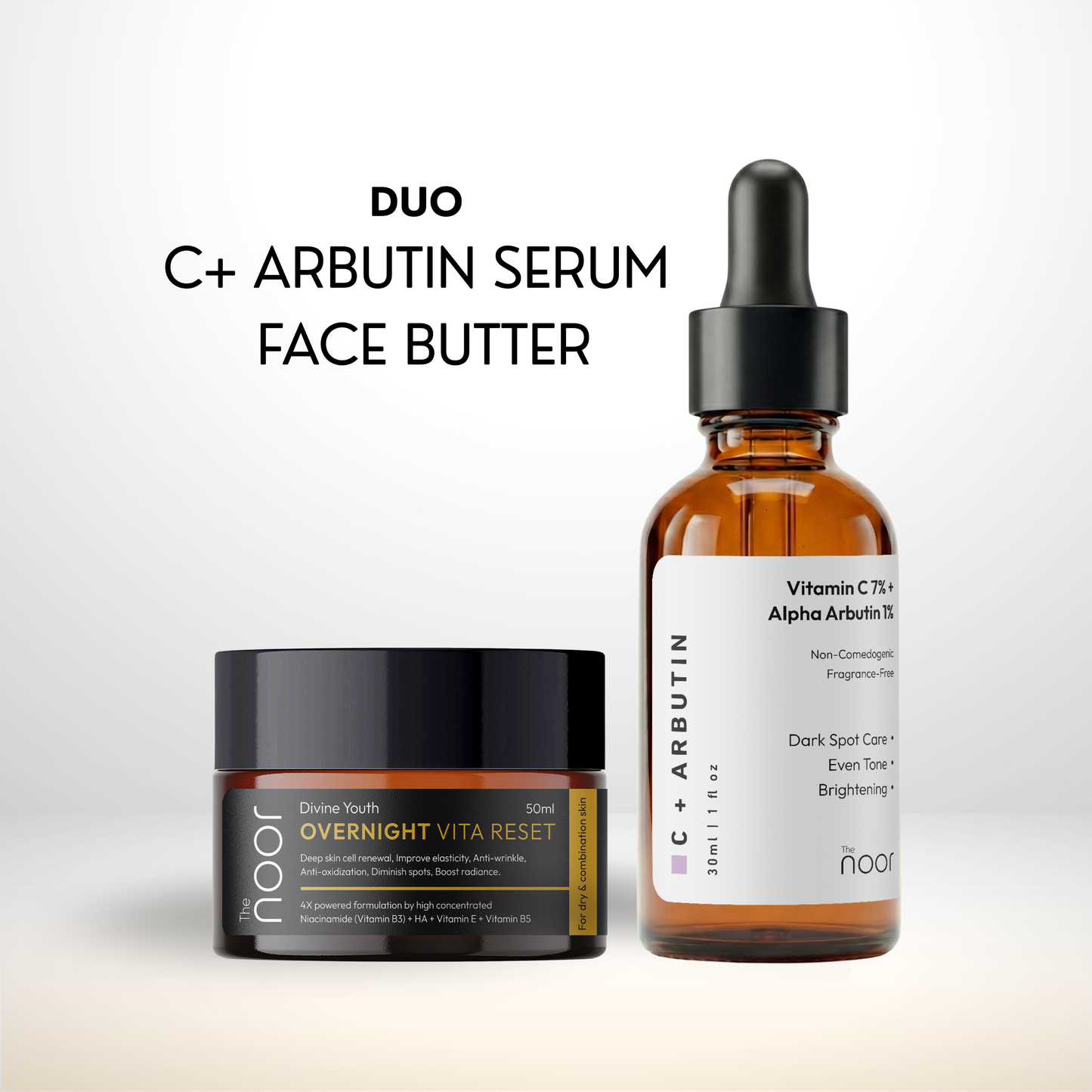 Combo: Vitamin C + Alpha Arbutin(Serum) and Divine Youth Overnight Vita Reset(Face Butter)
