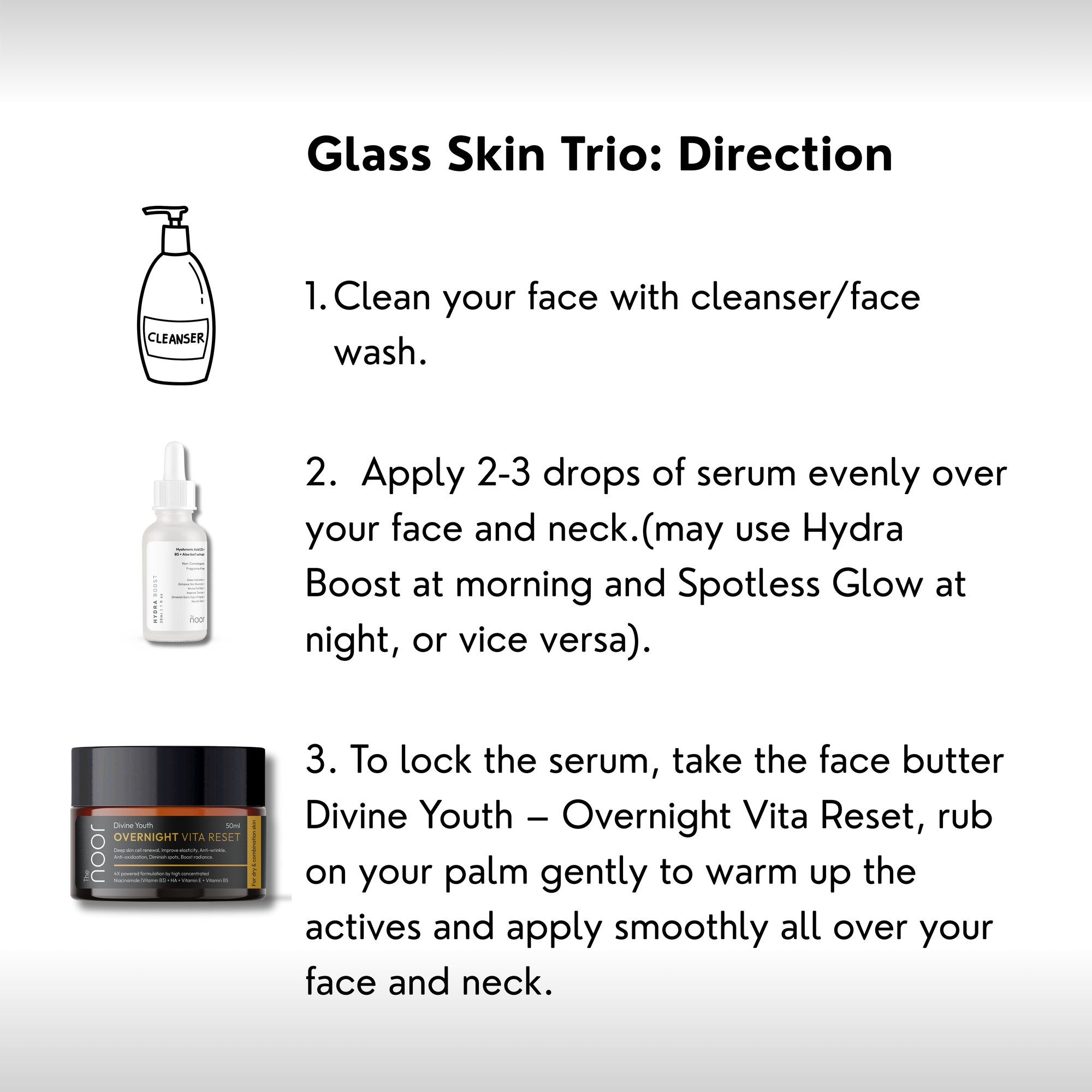 GLASS SKIN TRIO | Spotless Glow + Hydra Boost + Divine Youth-Overnight Vita Reset